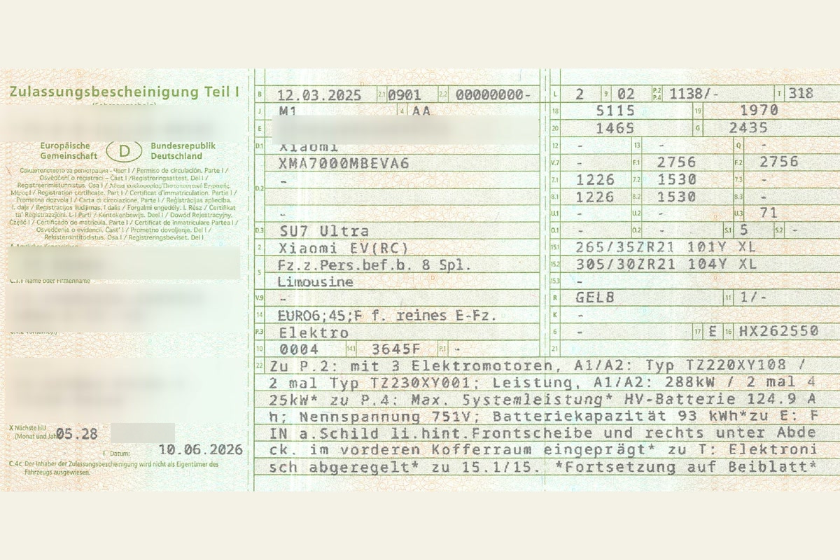 Zulassungsbescheinigung Teil I example